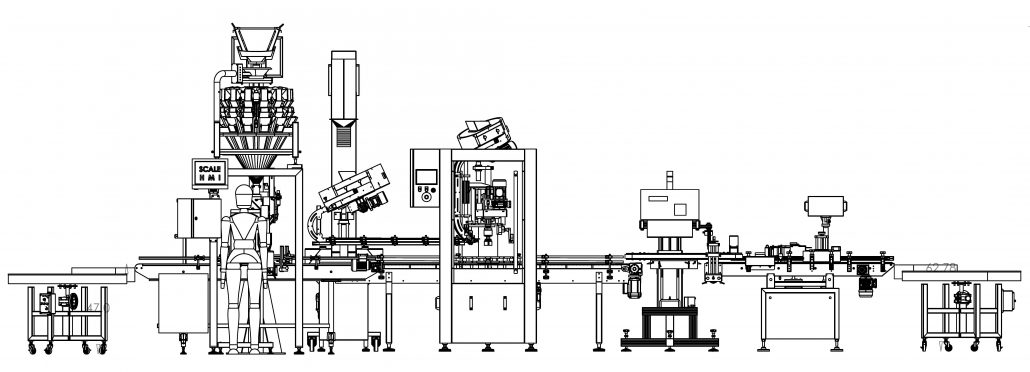 Container filling capping labelling induction sealing packaging machine
